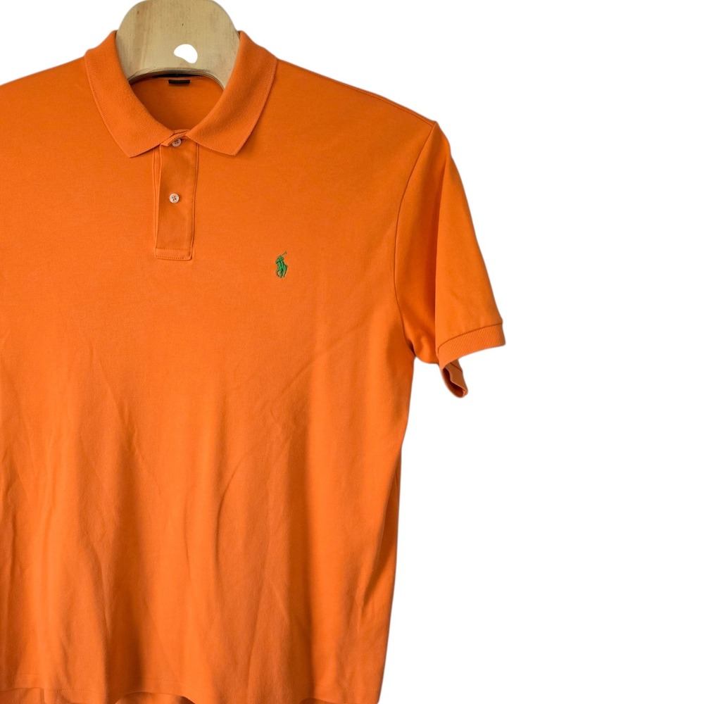Polo Ralph Lauren Mens XL Orange Short Sleeve Cotton Pique Polo Shirt Green Pony